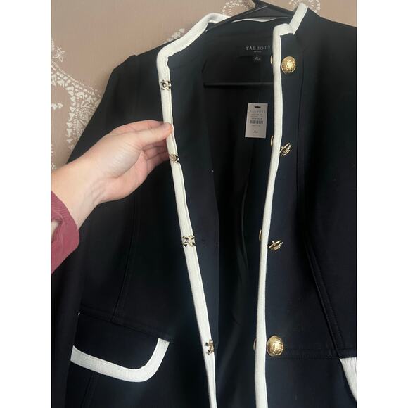 NWT Talbots Military Officer Jacket Gold Buttons Black W/ White Trim Jacket - Picture 7 of 10